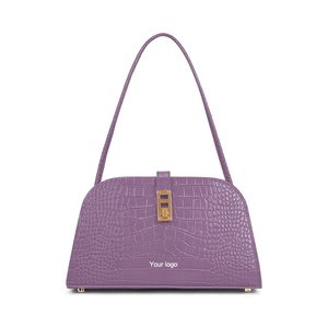 2024 Fall Latest Elegant <strong>Lilac</strong> Croc Embossed Leather Shoulder <strong>Bag</strong> for Ladies Handbag Calf Skin Underarm <strong>Bag</strong> with Metal Closure - Product Image 1