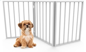 Puerta de perro de madera retráctil plegable de 54x24 pulgadas, barrera de seguridad para mascotas de 3 paneles para interiores y exteriores, fácil de instalar, valla blanca superventas - Product Image 3