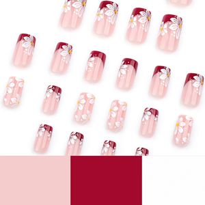 <span class=keywords><strong>Uñas</strong></span> Acrílicas de Lujo al por Mayor, Estilo Francés, Flor Roja, Simples, Cortas, Cuadradas, 24 Piezas, Hechas a Máquina, Semi-Manuales - Product Image 4