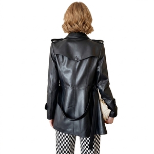 Veste de moto pour femme en <span class=keywords><strong>cuir</strong></span> d'agneau véritable matelassé respirant et imperméable avec col de costume - Product Image 2