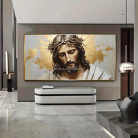 Grande toile murale abstraite moderne représentant Jésus avec couronne d'épines, encadrée avec une marge flottante pour salon