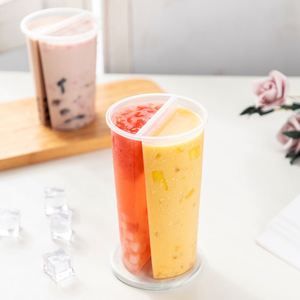 Gobelets jumeaux en plastique PP de 24 oz (700 ml) à double compartiment pour jus, avec couvercle et étiquette IML, pour bubble tea - Product Image 2