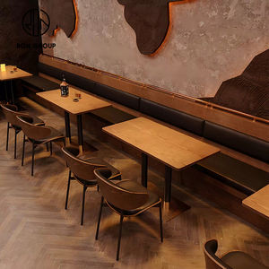 Muebles Comerciales de Asientos para Restaurante de Comida Rápida, Estilo Vintage, Cuadrados, de Madera, con Cuero Negro, Espuma de Alta Densidad, Duraderos - Product Image 2