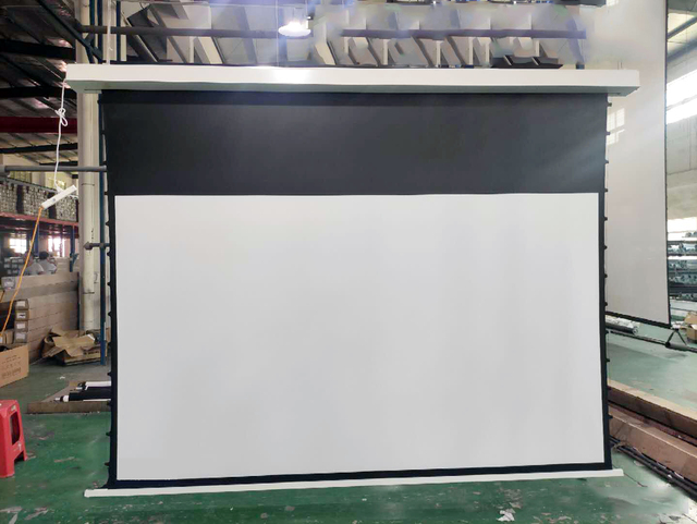 Ambient Light Rejecting (CLR/ALR) Tab-Tensioned Electric Drop Down Front Projector Screen Programmed Remote Home Cinema