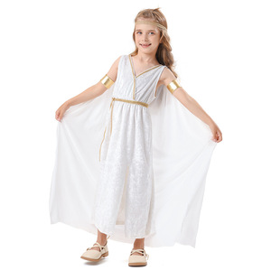Disfraz de diosa griega, vestido largo blanco con adornos dorados para niñas, ropa para actuaciones en escenario - Product Image 3