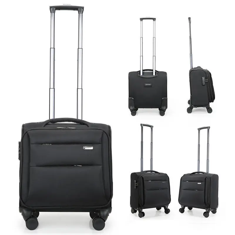 WETRUST kualitas tinggi pemintal 4 roda hitam lembut 16 inci kain Oxford koper Travel troli tas Pilot Case dengan TSA LOC