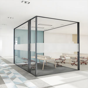 Cloison en verre sans cadre avec porte en verre Quincaillerie de porte coulissante à pivot Aspect sans couture Transparence maximale Division de l'espace - Product Image 2