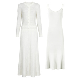 Ensemble élégant en tricot à manches longues pour femmes, comprenant un cardigan en tricot vert clair et une <span class=keywords><strong>robe</strong></span> <span class=keywords><strong>longue</strong></span> à bretelles spaghetti, pour un look décontracté - Product Image 5