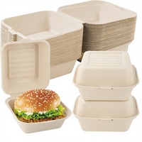 Contenants alimentaires jetables, compostables et biodégradables en forme de coquille, 6x6 pouces, pour sandwichs, hamburgers, gâteaux