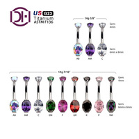Abd ithal G23 titanyum dahili dişli çift Gem Prong Set Oval sabit alt eğrileri göbek göbek Piercing takı