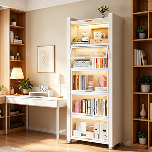 Steel <b>Kids</b> Bookcase Multi Layer Flip Door Storage Cabinet Dustproof Display Rack Home Bedroom Study Room Organizer for <b>Books</b> - Product Image 3