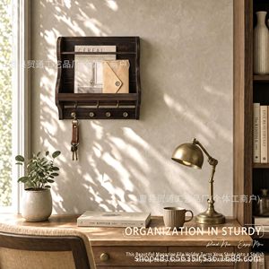 Wooden Wall Mounted Mail Organizer Storage Rack Entryway <b>Shelf</b> With <b>Hooks</b> For Home Living Room Decoration - Product Image 3