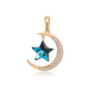 A00623259 Xuping珠宝奢侈品时尚明星蓝色水晶月亮套装与钻石18k黄金环保铜吊坠