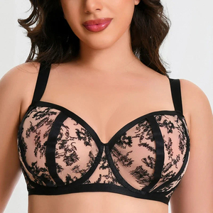 Reggiseno <span class=keywords><strong>Minimizer</strong></span> Sexy in Pizzo Trasparente da Donna 75D-95K Senza Imbottitura <span class=keywords><strong>con</strong></span> <span class=keywords><strong>Ferretto</strong></span>, Traspirante, Ricamo Floreale, Lingerie Taglie Forti - Product Image 1