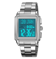 Skmei 2405 Azan Temps de prière islamique Capteur de la Mecque 12/24h Direction Qibla Montre numérique étanche Plus de 1000 villes