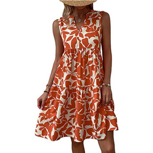 Vestido sin mangas con cuello en V para <span class=keywords><strong>mujer</strong></span>, moda bohemia, holgado, con estampado floral, vestido corto informal bohemio - Product Image 6