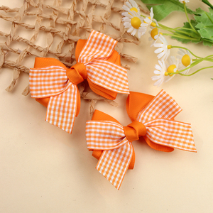Jepit Rambut Pita Kotak-kotak Warna Solid untuk Musim Semi, Grosir, Aksesoris Rambut Lucu untuk Anak Perempuan, Pita Rambut Motif Kotak-kotak untuk Anak-anak - Product Image 3