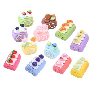 Mainan indah makanan 3d miniatur kue buah desain gulungan resin jimat liontin Dekorasi
