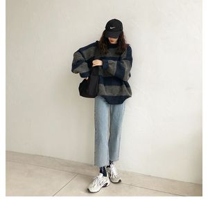 Maglione Oversize a Righe Contrastanti da Donna, Pullover Lavorato a Maglia Ampio, Maglione <span class=keywords><strong>Chunky</strong></span> a Blocchi di Colore, Top in Maglia Grossa - Product Image 4
