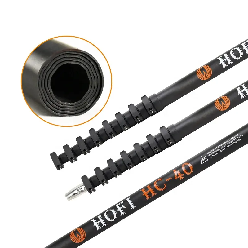 HOFI 40ft telescopic carbon fiber telescopic boom water fed poles microphone with brush fruits harvesting for swimming pool