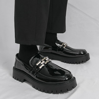 Mocassins Grande Taille 47, Chaussures Décontractées à Enfiler en PU Style Britannique pour Jeunes, Talon Plateforme Brillant Rehaussant pour l'Été