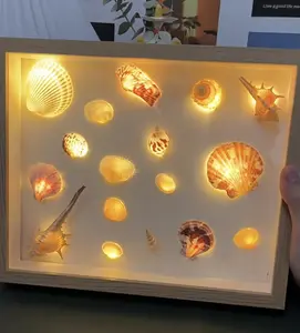 3d Hotsale Wall Art Home Decor Shadow Picture Frame With Led Lights Wireless Picture Light Handmade diy shell lamp photo frame