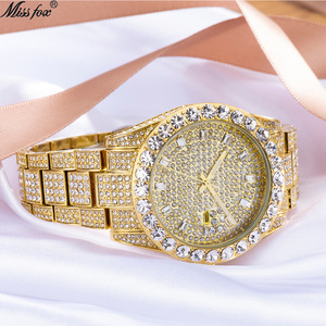 Montre de luxe en quartz avec date, or, style hip-hop, entièrement sertie de diamants, pour homme - Product Image 5