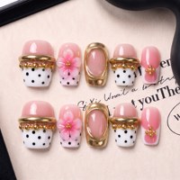 Ongles à presser en acrylique PMMA faits main, courbes carrées 2.0, pour occasions spéciales, couverture complète, 3D en relief, 10 pièces