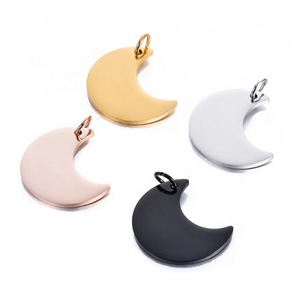 Pendentif d'identification pour animaux de compagnie en acier inoxydable, forme lune, vierge, pour collier personnalisé, porte-clés, breloque, accessoires DIY, 24x30mm, 4 couleurs - Product Image 1