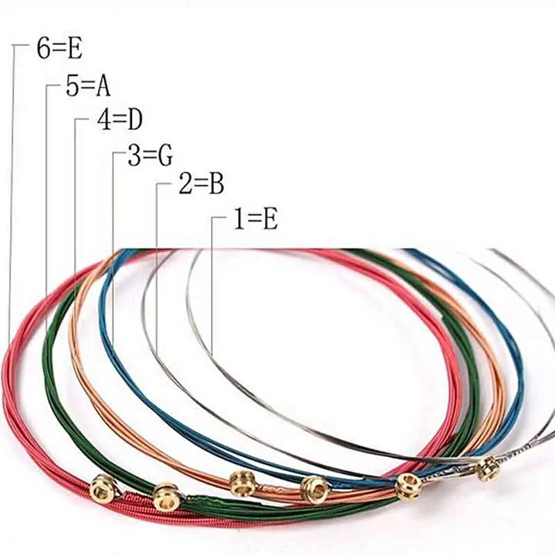 6Pcs/Set Acoustic Guitar Strings Colorful Guitar Strings Acoustic Folk Classic Guitar Multi Color