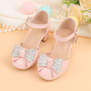 for little girls New Girls' Pink White Princess Summer block heel <strong>pumps</strong> Dance Performance <strong>School</strong> Stage Party Shoes Sweet bow - Product Image 1