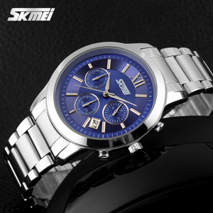 Reloj de cuarzo SKMEI para hombre, reloj de pulsera informal de negocios con correa de acero inoxidable, indicador de fecha, números romanos, reloj resistente al agua - Product Image 1