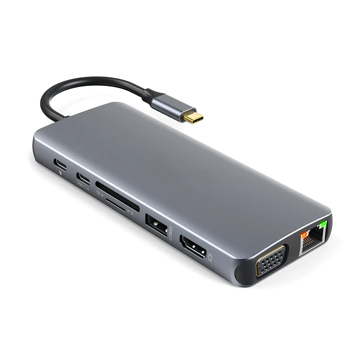 Dodocool USB C Hub 14 Dalam 1, Hub 4K USB C Ke VGA Gigabit Ethernet 100W PD SD/TF Pembaca Kartu Tipe-c