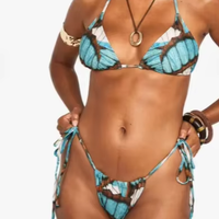 Ensemble de bikini 2 pièces de haute qualité à imprimé papillon, col halter, noué sur le côté, réversible, en spandex et nylon, pour femmes