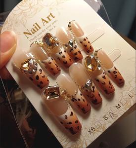 <span class=keywords><strong>Ongles</strong></span> press-on faits main, strass de qualité supérieure, motif léopard scintillant, style français, amovibles et réutilisables - Product Image 2