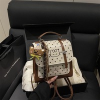 Mini sac à dos en PU à pois avec breloque ours mignon pour adolescentes, idéal pour l'école, cadeau d'anniversaire, logo personnalisé, vente en gros OEM