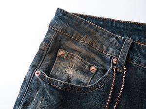 男性用ライトブルーストレッチスキニージーンズハイダイヤモンドプリントフライフライストライプスタックされたフレアデザインストリートウォッシュ - Product Image 2