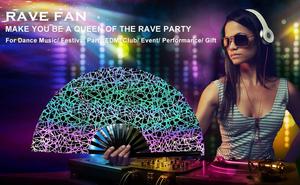 Ventilador de mano plegable de bambú grande de 13 pulgadas con efecto UV para fiestas rave, festivales, discotecas, música electrónica y baile. - Product Image 6