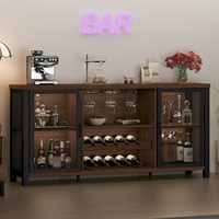 Meuble Bar à Vin Industriel Rustique en Bois Massif avec Porte en Maille et Étagère à Verres, pour Salon, Fabricant de Meubles Personnalisés OEM