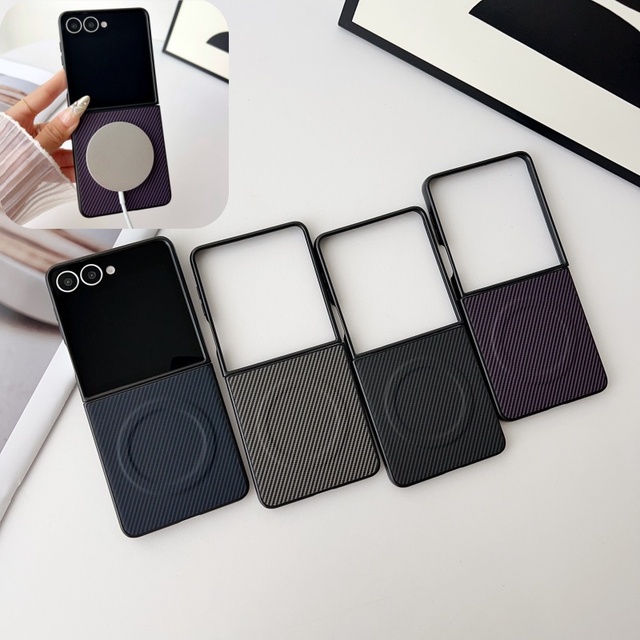 Magnetic Matte Carbon Fiber Texture Case for Samsung Galaxy Z Flip 7 6 5 4 3 Business PC Hard Wireless Charging Cover
