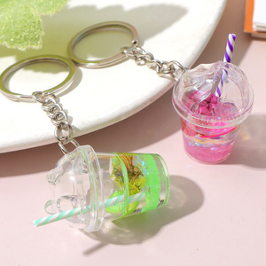 Llavero de Acrílico con Diseño de Taza de Bubble Tea de Arena Movediza Flotante, Bebida de Frutas <span class=keywords><strong>en</strong></span> Miniatura con Líquido de Lentejuelas y Pajitas Coloridas - Product Image 5