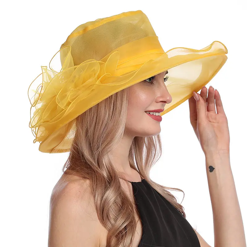 Lichtgewicht Opvouwbare Vrouwen Kentucky Derby Racing Paard Organza Kerk Trouwjurk Party Gelegenheid Hoed Ruches Emmer Hoed