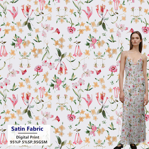 Miễn Phí Thiết Kế <span class=keywords><strong>Satin</strong></span> 95% Polyester 5% Đàn Hồi Dệt Nhỏ Hoa Kỹ Thuật Số In 95gsm Lụa <span class=keywords><strong>Satin</strong></span> Vải Cho Ăn Mặc Loungewear - Product Image 1