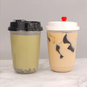 U-şekilli take-away soğuk içecek bardağı özelleştirilebilir marka 90 çap sıcak tek kullanımlık süt çay kapaklı bardak