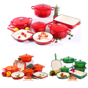 Bộ nồi chảo gang tráng men bán chạy, 11 món, bán buôn, gồm nồi nấu canh, nồi kho, chảo - Product Image 2