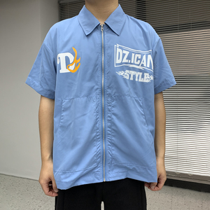 T-shirt décontracté pour homme en coton tricoté à col revers, coupe ample, avec fermeture éclair, logo personnalisé, manches courtes, streetwear, oversize, fermeture éclair intégrale, grammage lourd - Product Image 1