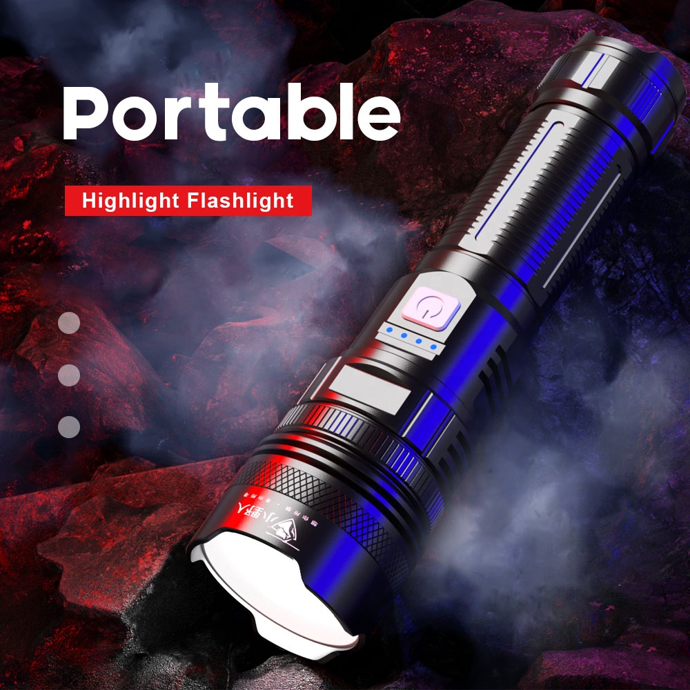 Lampe de poche LED très brillante, Rechargeable par USB, projecteur