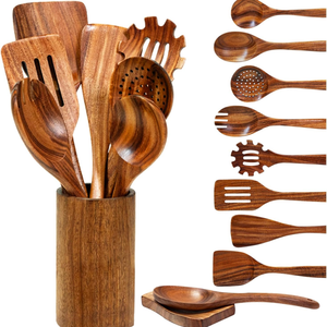 Juego de Utensilios de Cocina Portátiles y Duraderos de 10 Piezas, Hechos a Mano, de Madera de Teca Natural, Estilo Americano, con Herramientas de Cocina Antiadherentes - Product Image 1