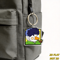 Porte-clés carré transparent en acrylique avec canard de dessin animé original, pipe et cheveux bouclés, anneau métallique pour clés, sacs, sacs à dos