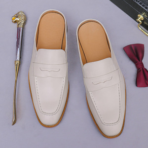 Business casual men's leather shoes <b>half</b>-trousers genuine leather lazy shoes one-piece casual leather shoes baggy <b>slip</b>-on shoes - Product Image 3